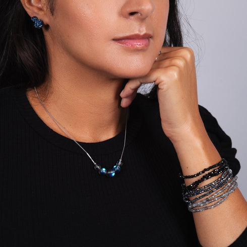 Gris | Argent sterling .925 | Collier fermoir infini verre sirène